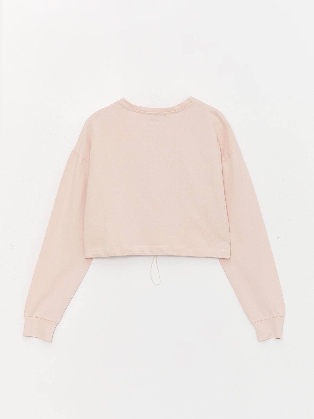 Pembe Bisiklet Yaka Baskılı Uzun Kollu Crop Kadın Sweatshirt-6