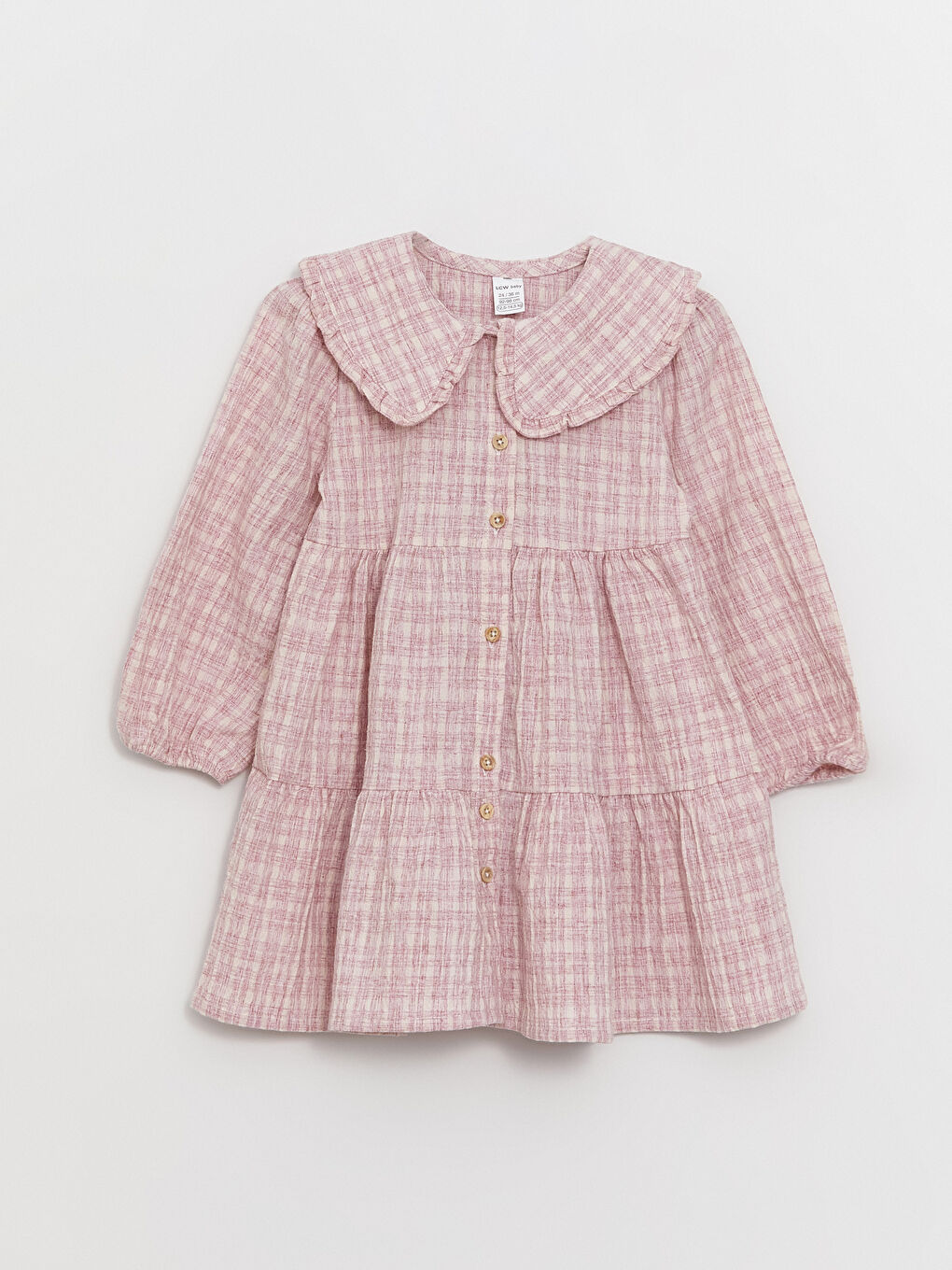 Pembe Bebe Yaka Uzun Kollu Kız Bebek Elbise-2