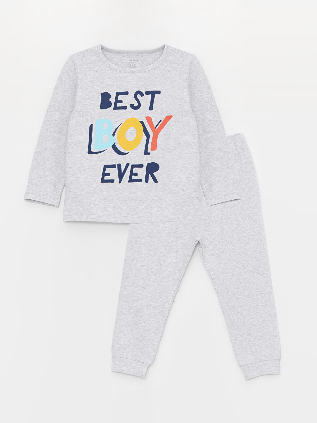 Gri Bisiklet Yaka Baskılı Erkek Bebek Pijama Takımı