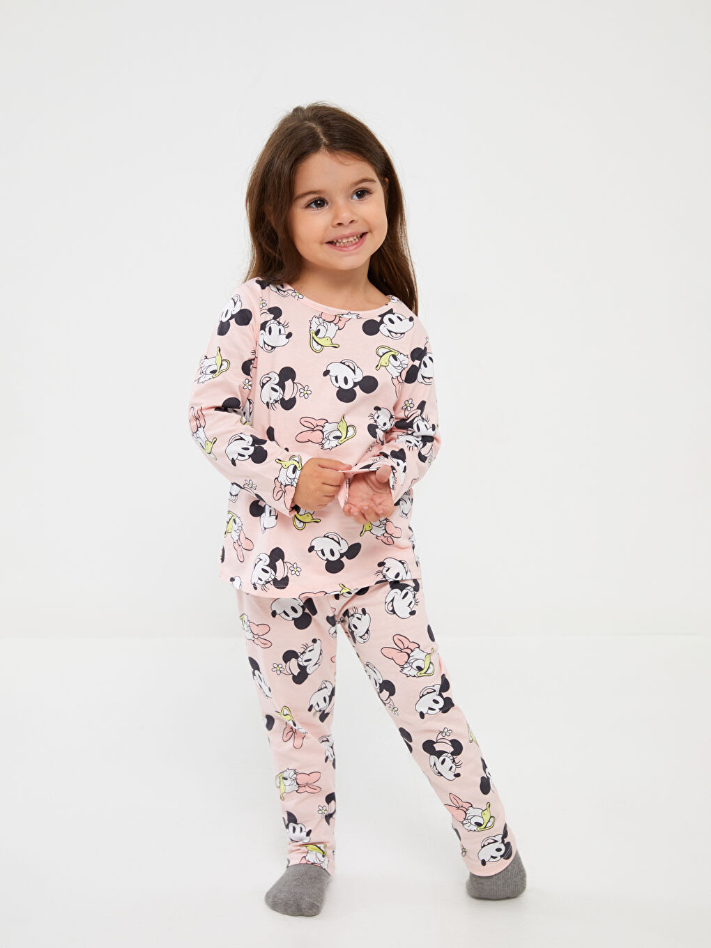 Pembe Bisiklet Yaka Minnie Mouse Baskılı Kız Bebek Pijama Takımı