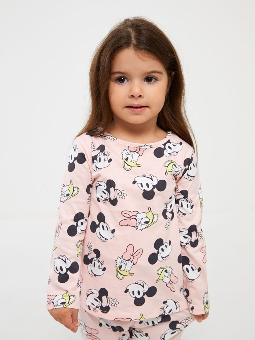 Pembe Bisiklet Yaka Minnie Mouse Baskılı Kız Bebek Pijama Takımı-2