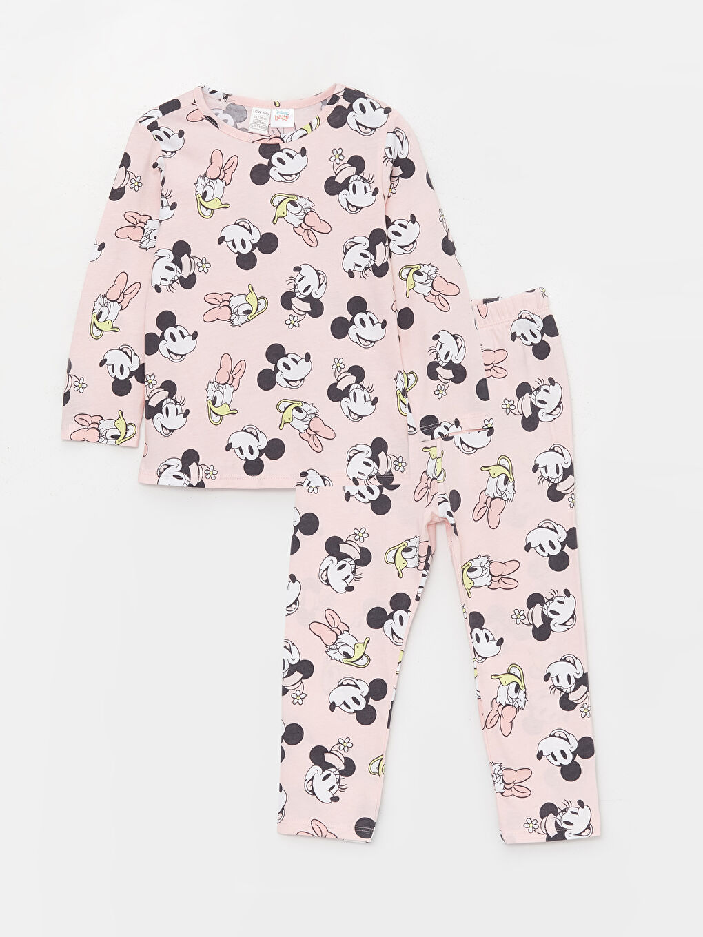 Pembe Bisiklet Yaka Minnie Mouse Baskılı Kız Bebek Pijama Takımı-3