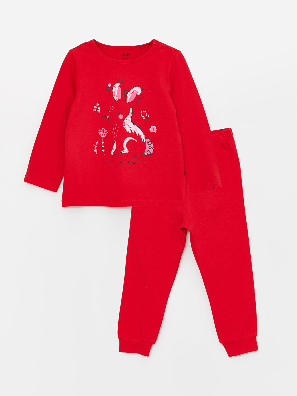 Kırmızı Bisiklet Yaka Uzun Kollu Kız Bebek Pijama Takımı