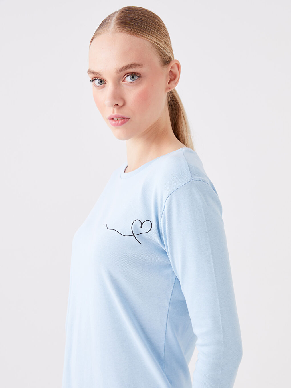 Mavi Bisiklet Yaka Baskılı Kadın Pijama Üst