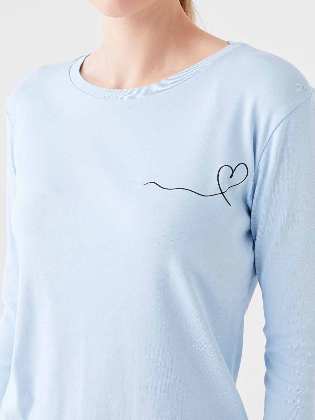 Mavi Bisiklet Yaka Baskılı Kadın Pijama Üst-3