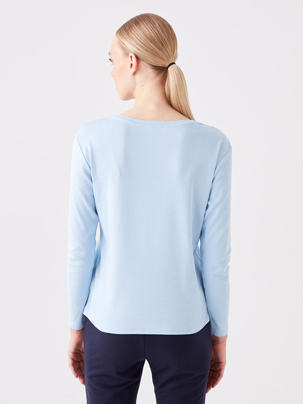 Mavi Bisiklet Yaka Baskılı Kadın Pijama Üst-4