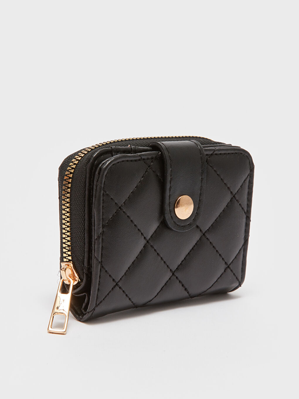 Siyah Deri Görünümlü Kapitone Kadın Cüzdan-1