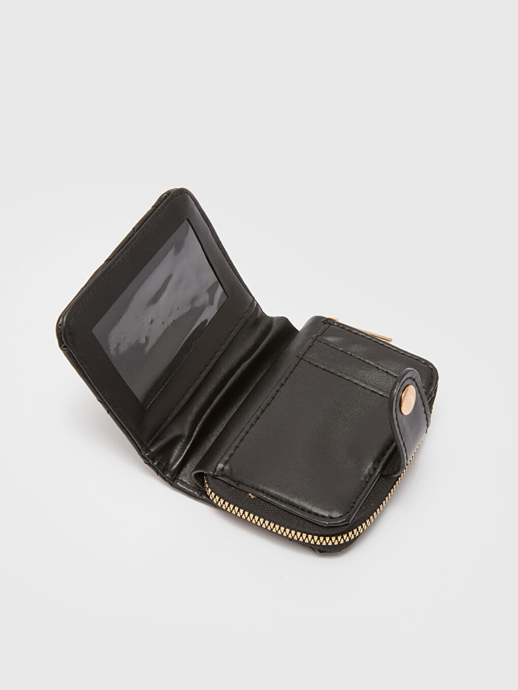 Siyah Deri Görünümlü Kapitone Kadın Cüzdan-3