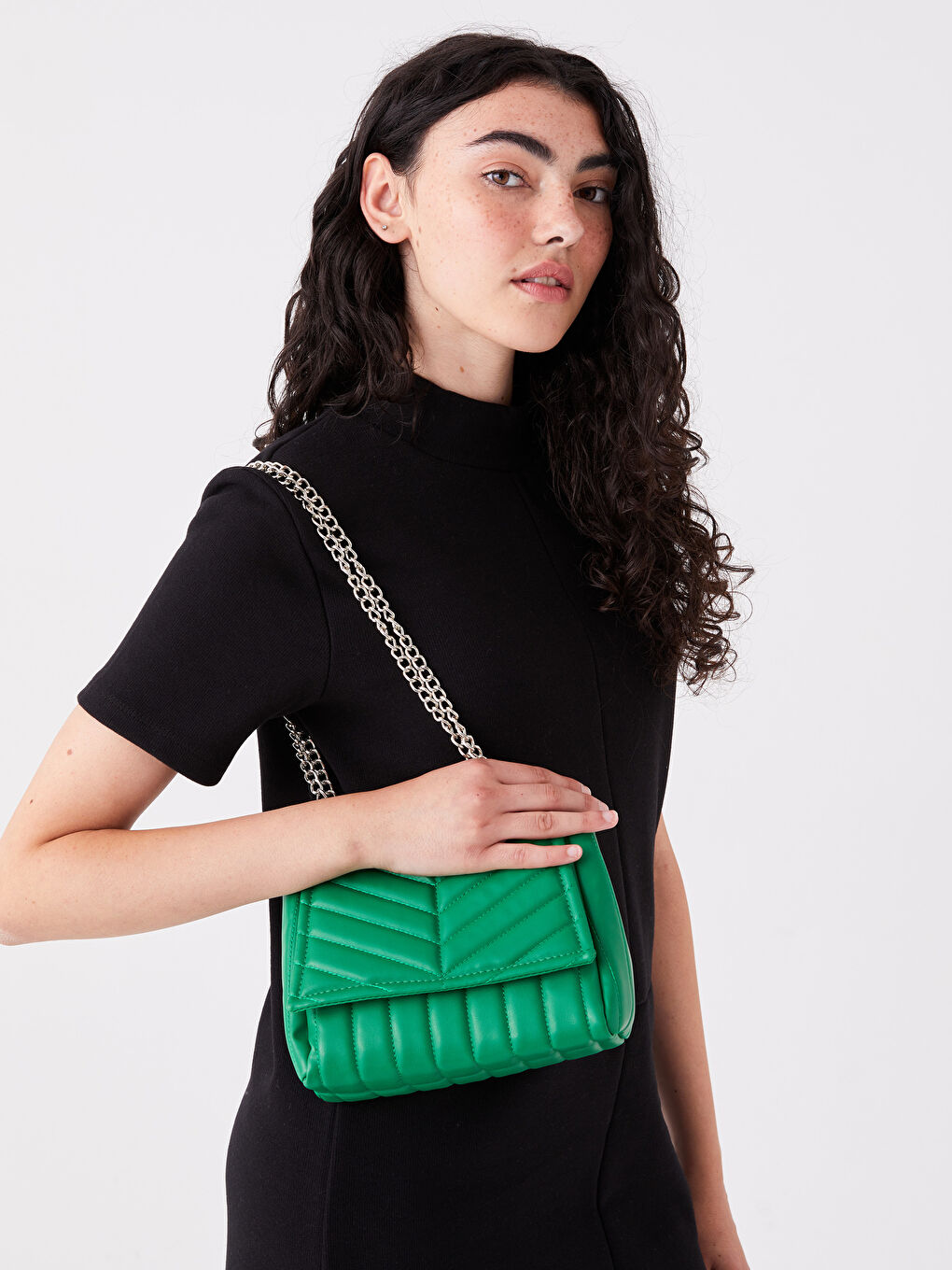 Yeşil Deri Görünümlü Kadın Kol Çantası