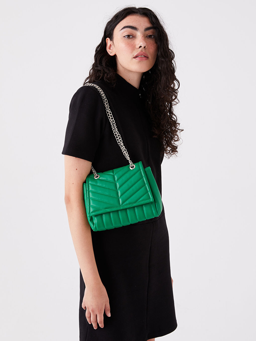 Yeşil Deri Görünümlü Kadın Kol Çantası-1