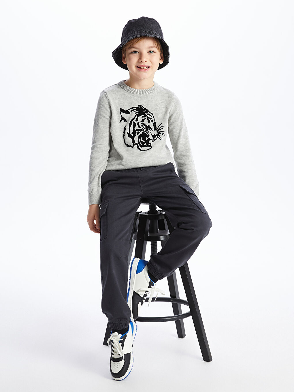 Antrasit Beli Lastikli Erkek Çocuk Kargo Jogger Pantolon