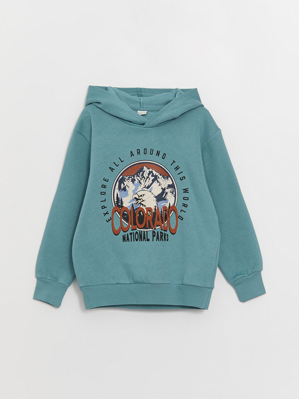 LCW Kids Yeşil Rahat Kalıp Baskılı Erkek Çocuk Hoodie