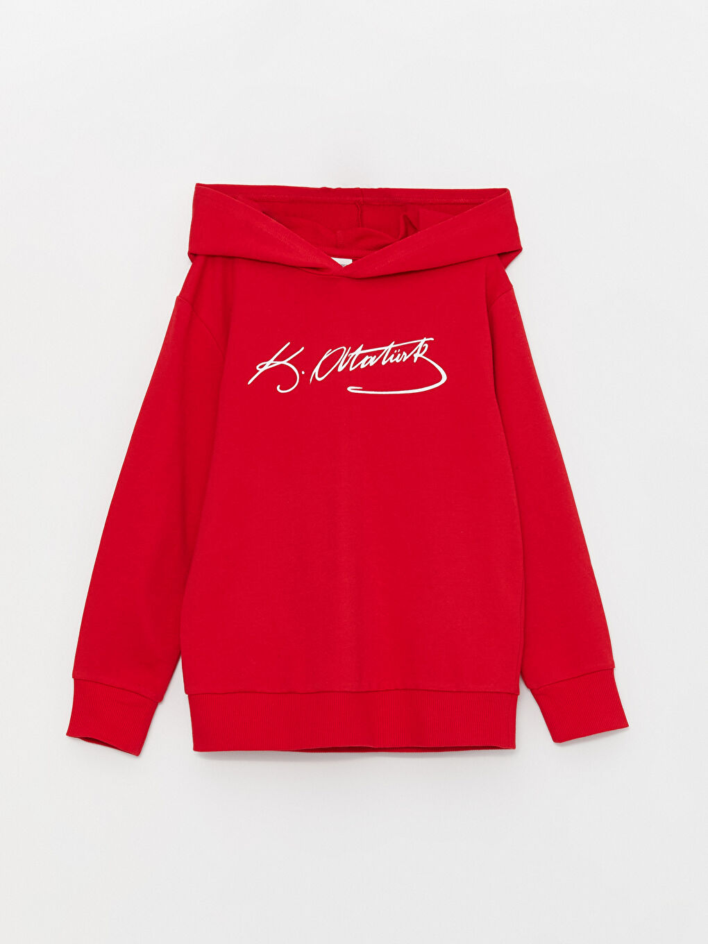 LCW Kids Kırmızı Atatürk İmza Baskılı Erkek Çocuk Hoodie