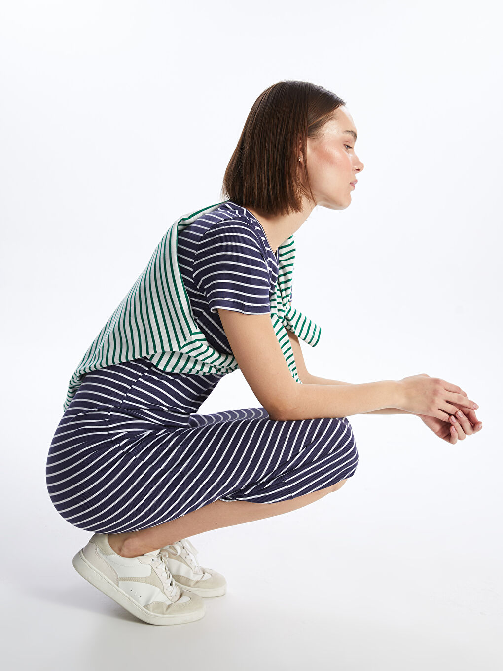 Crew Neck Striped Short Sleeve Women's Dress