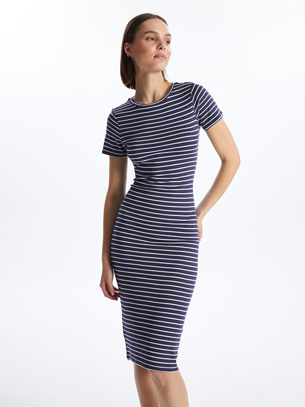 Crew Neck Striped Short Sleeve Women's Dress-2