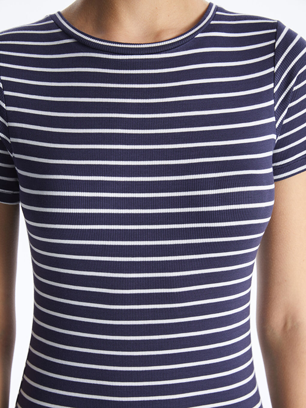 Crew Neck Striped Short Sleeve Women's Dress-3