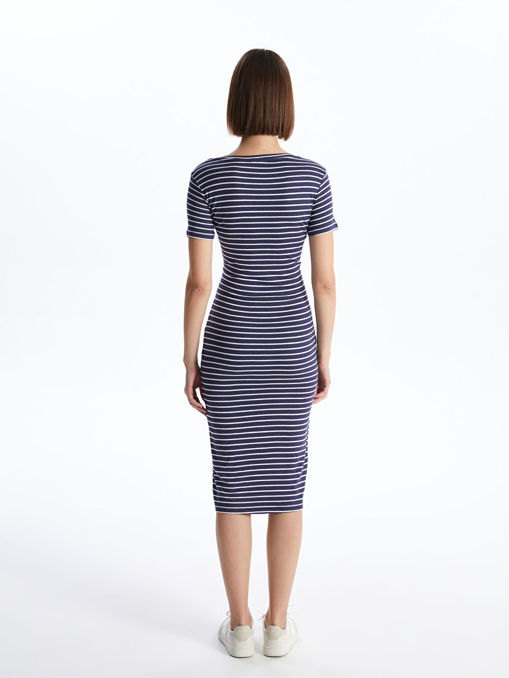 Crew Neck Striped Short Sleeve Women's Dress-4