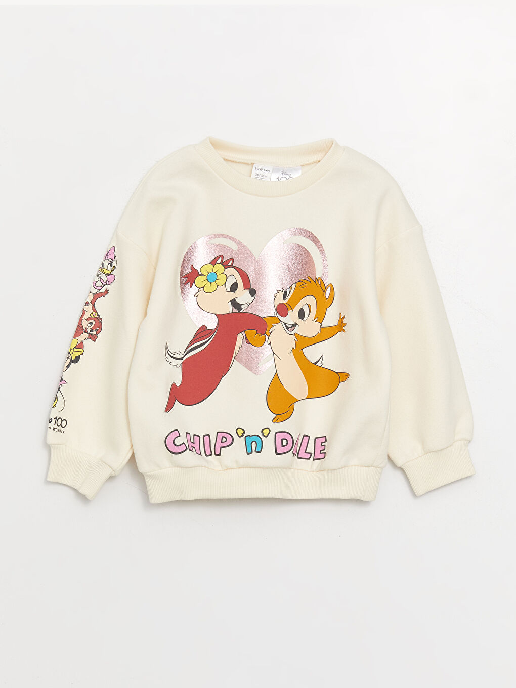 LCW baby Ekru Bisiklet Yaka Chip'n Dale Baskılı Uzun Kollu Kız Bebek Sweatshirt - 3