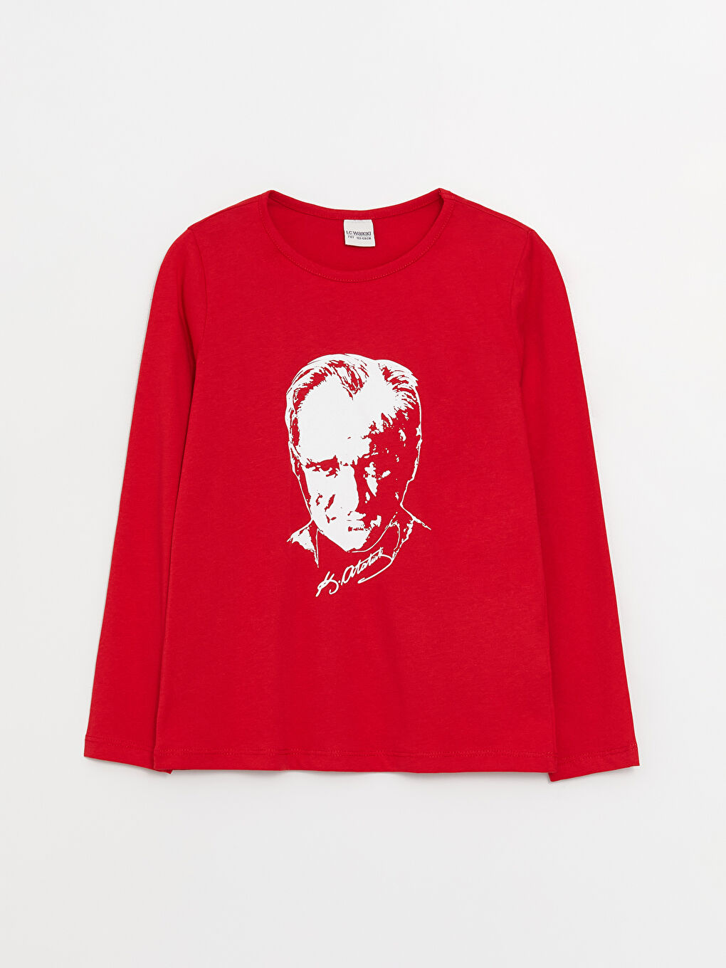 Kırmızı Bisiklet Yaka Atatürk Baskılı Uzun Kollu Kız Çocuk Tişört-1