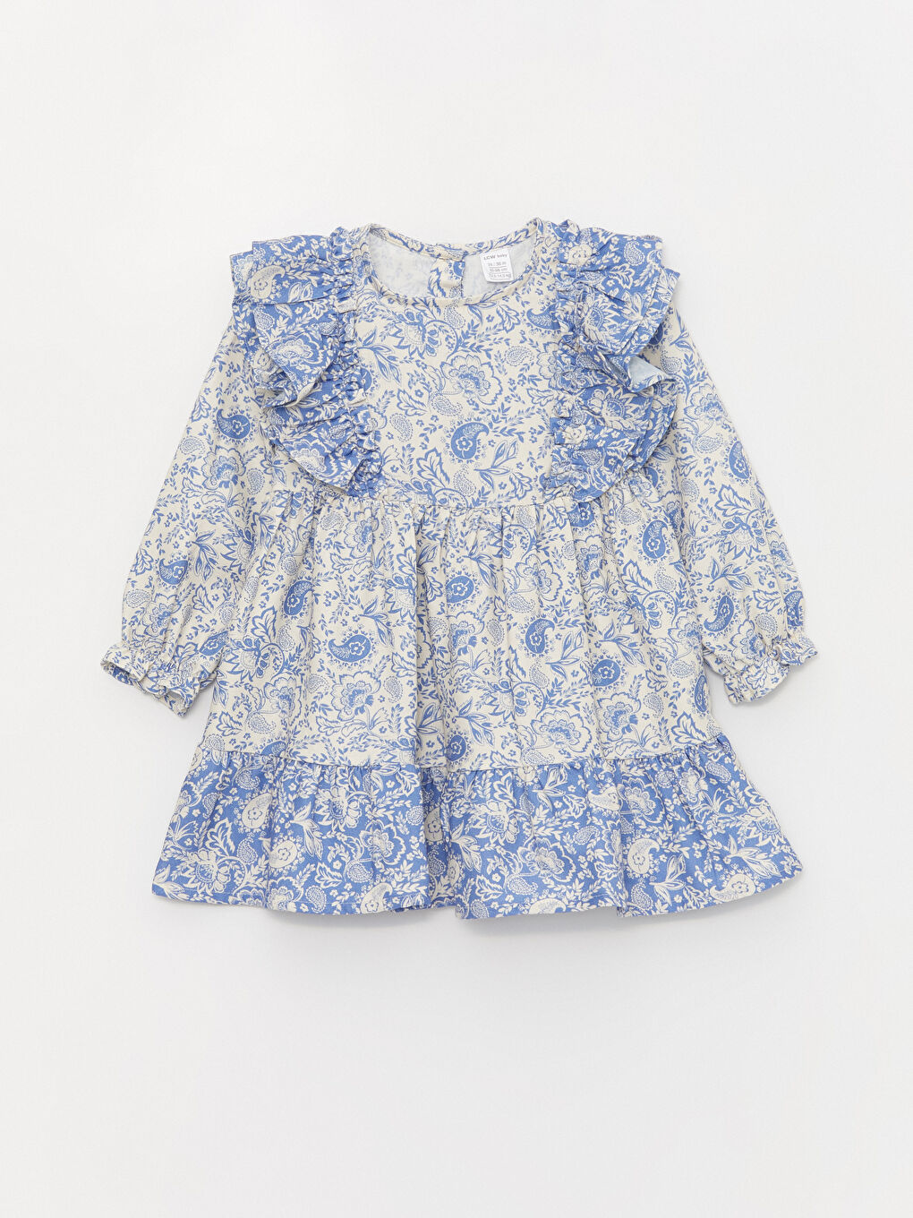 Mavi Bisiklet Yaka Uzun Kollu Kız Bebek Elbise