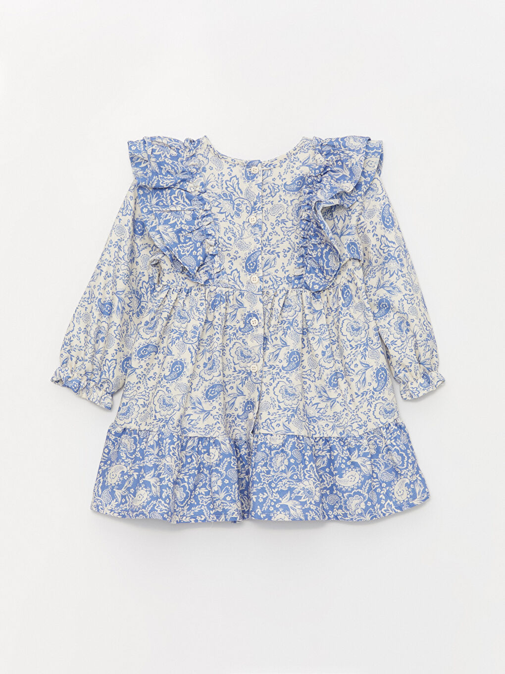 Mavi Bisiklet Yaka Uzun Kollu Kız Bebek Elbise-2