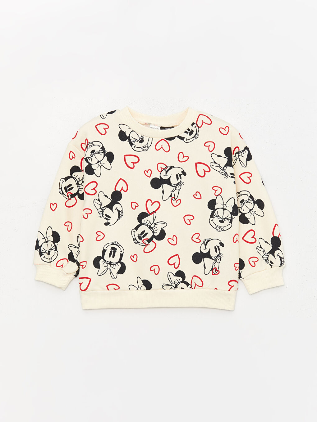 LCW baby Ekru Bisiklet Yaka Uzun Kollu Minnie Mouse Baskılı Kız Bebek Sweatshirt