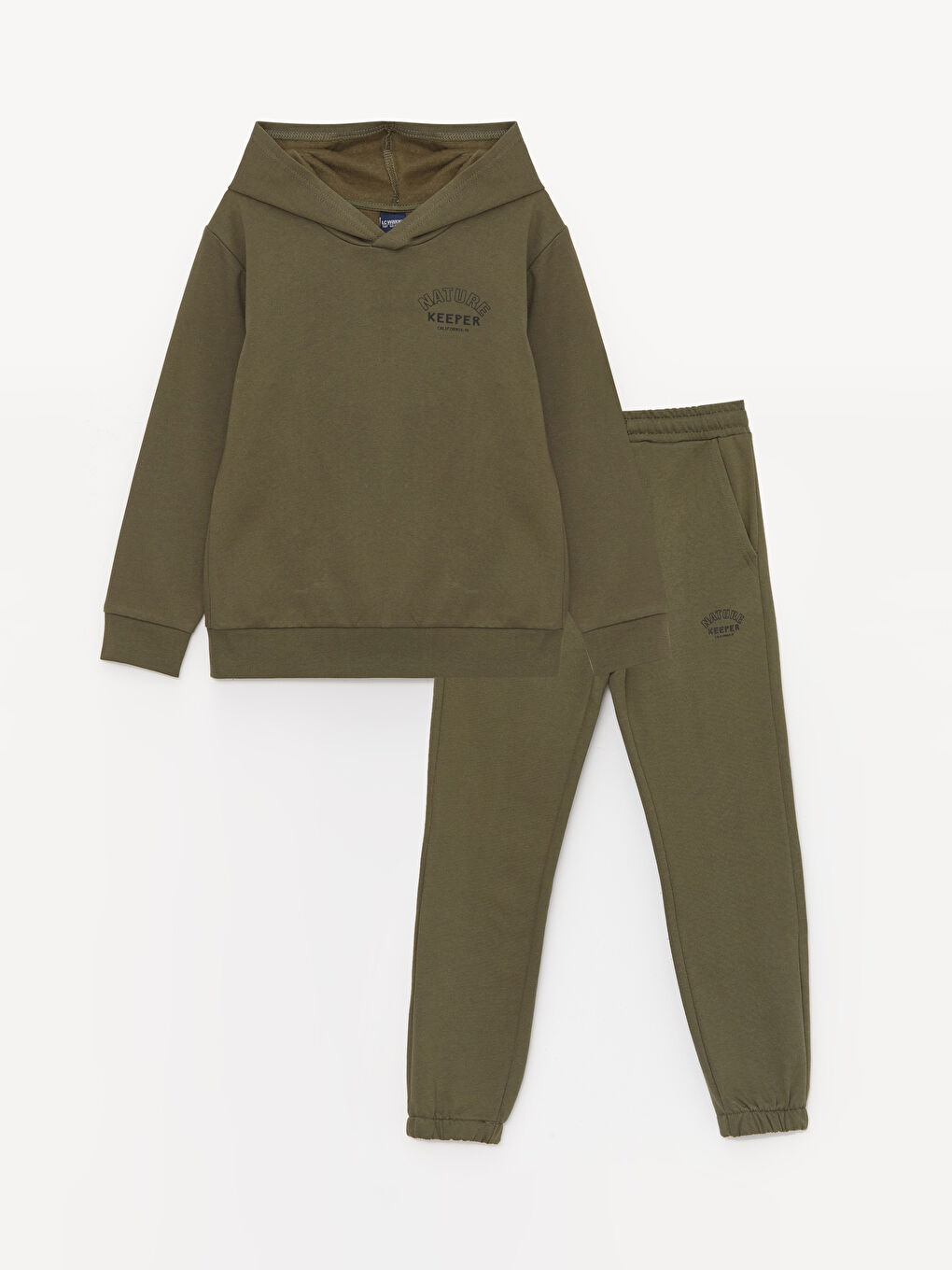 LCW Kids Haki Baskılı Uzun Kollu Erkek Çocuk Hoodie ve Eşofman Altı