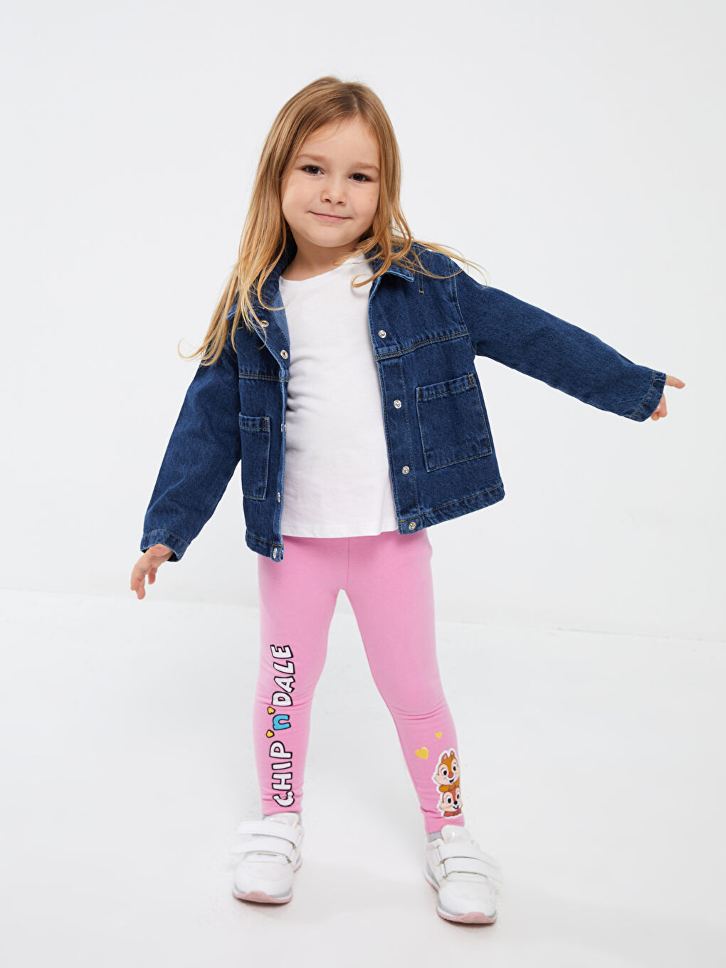 Pembe Beli Lastikli Chip'n Dale Baskılı Uzun  Kız Bebek Tayt