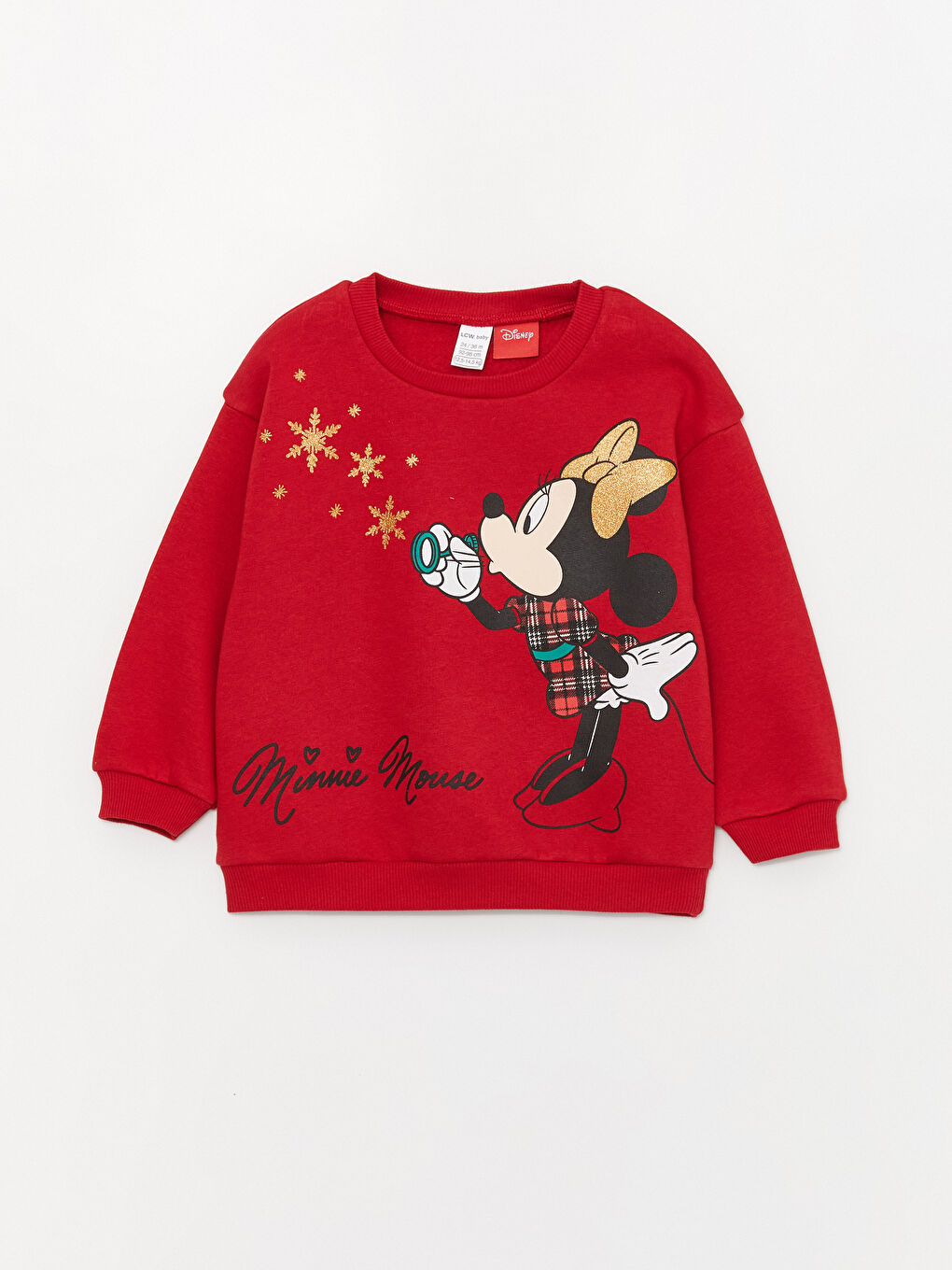 LCW baby Kırmızı Bisiklet Yaka Uzun Kollu Minnie Mouse Baskılı Kız Bebek Sweatshirt ve Pantolon 2'li Takım - 1