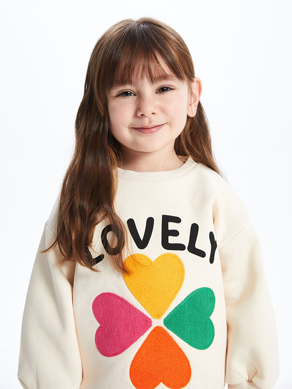 Ekru Bisiklet Yaka Uzun Kollu Baskılı Kız Bebek Sweatshirt