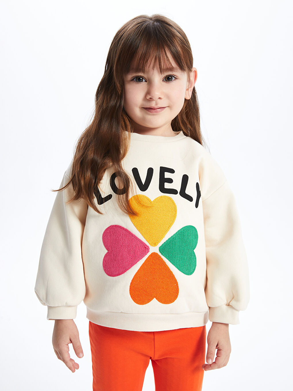 Ekru Bisiklet Yaka Uzun Kollu Baskılı Kız Bebek Sweatshirt-2