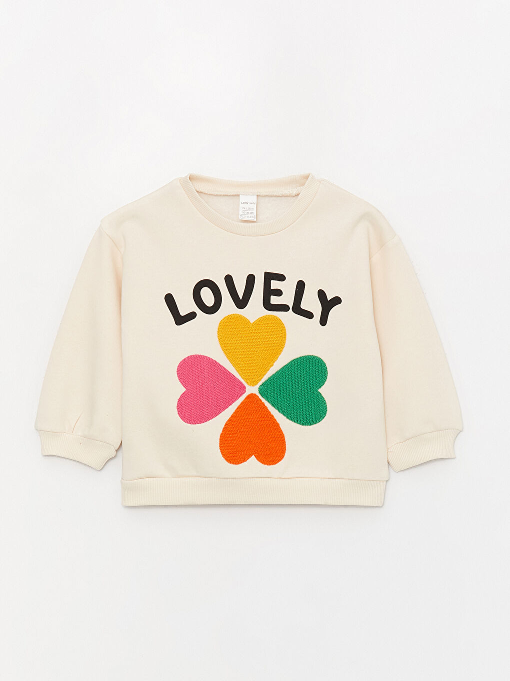 Ekru Bisiklet Yaka Uzun Kollu Baskılı Kız Bebek Sweatshirt-3