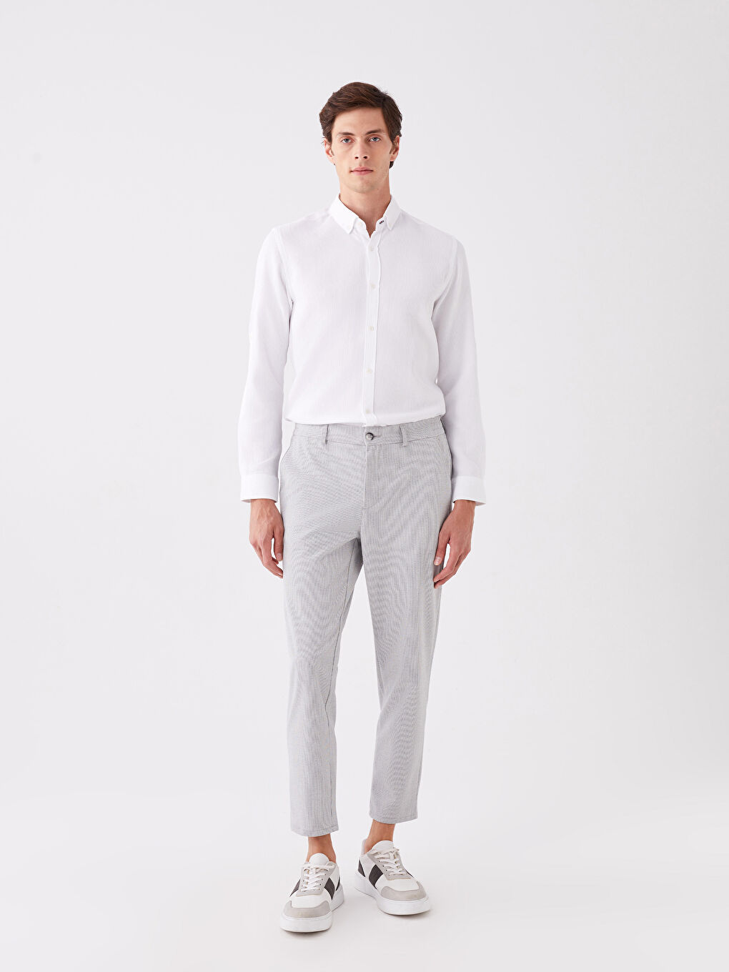 Beyaz Slim Fit Uzun Kollu Armürlü Erkek Gömlek-2