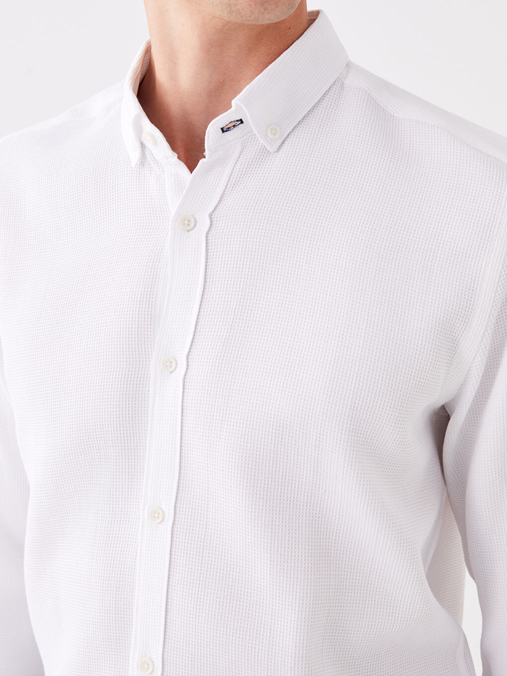 Beyaz Slim Fit Uzun Kollu Armürlü Erkek Gömlek-3