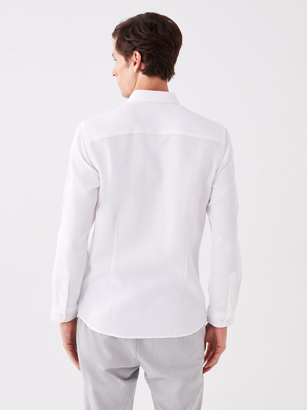 Beyaz Slim Fit Uzun Kollu Armürlü Erkek Gömlek-4