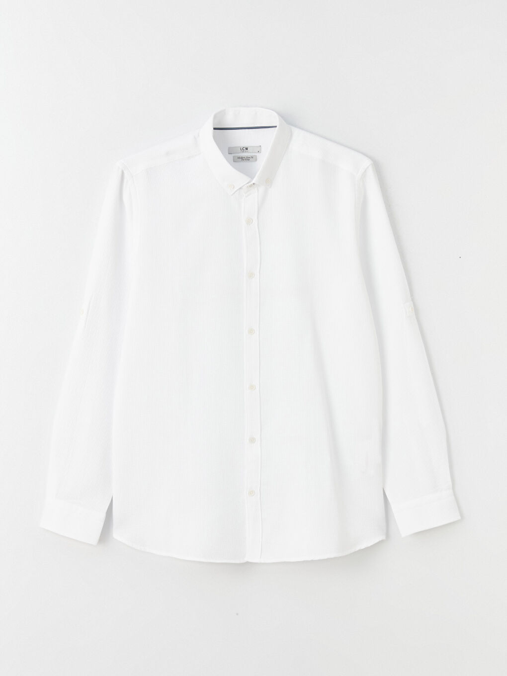 Beyaz Slim Fit Uzun Kollu Armürlü Erkek Gömlek-5