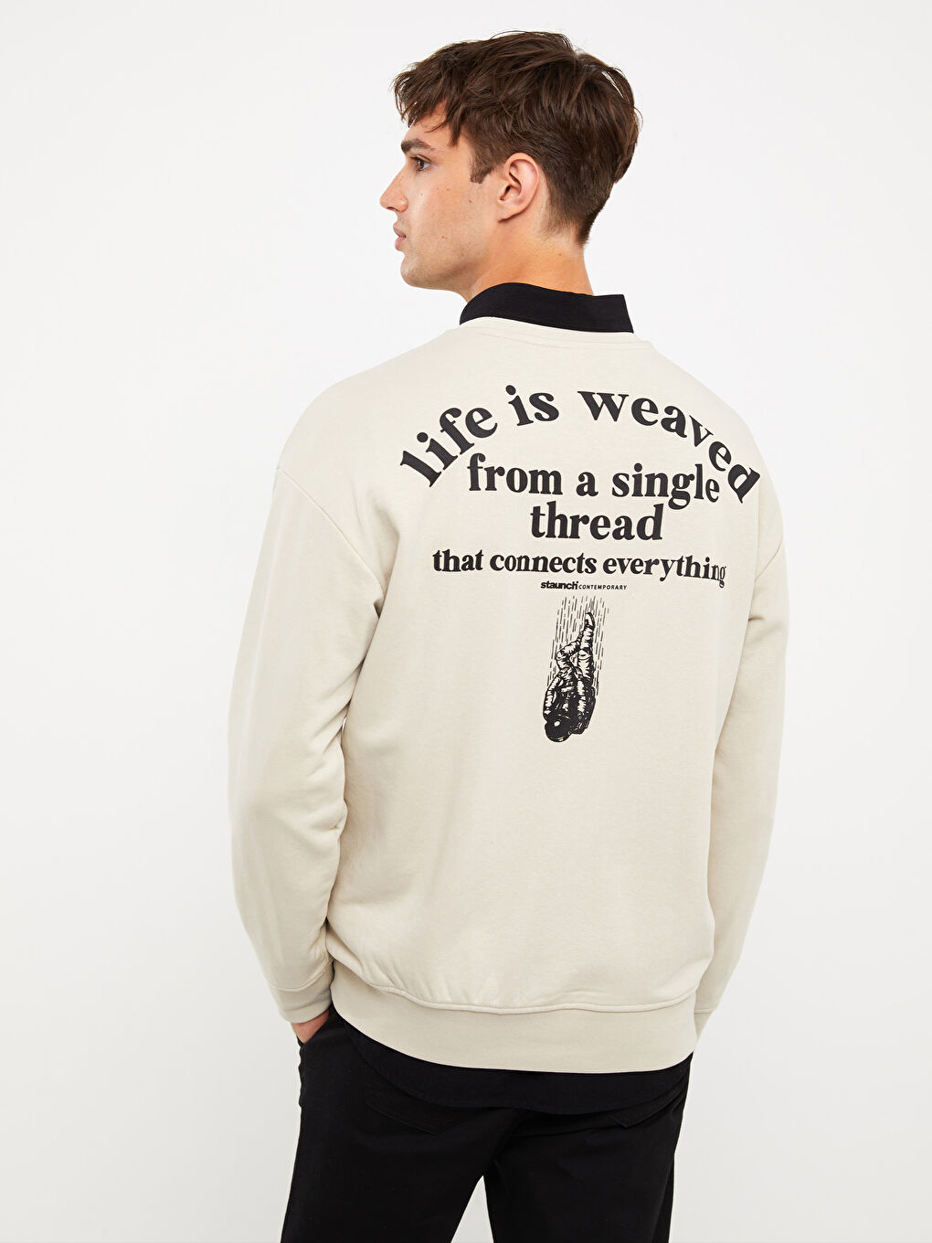 LCW Casual Açık Gri Bisiklet Yaka Uzun Kollu Baskılı Erkek Sweatshirt - 4