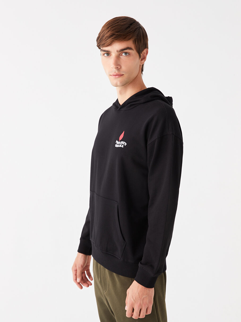 LCW Casual Yeni Siyah Uzun Kollu Baskılı Erkek Hoodie - 1