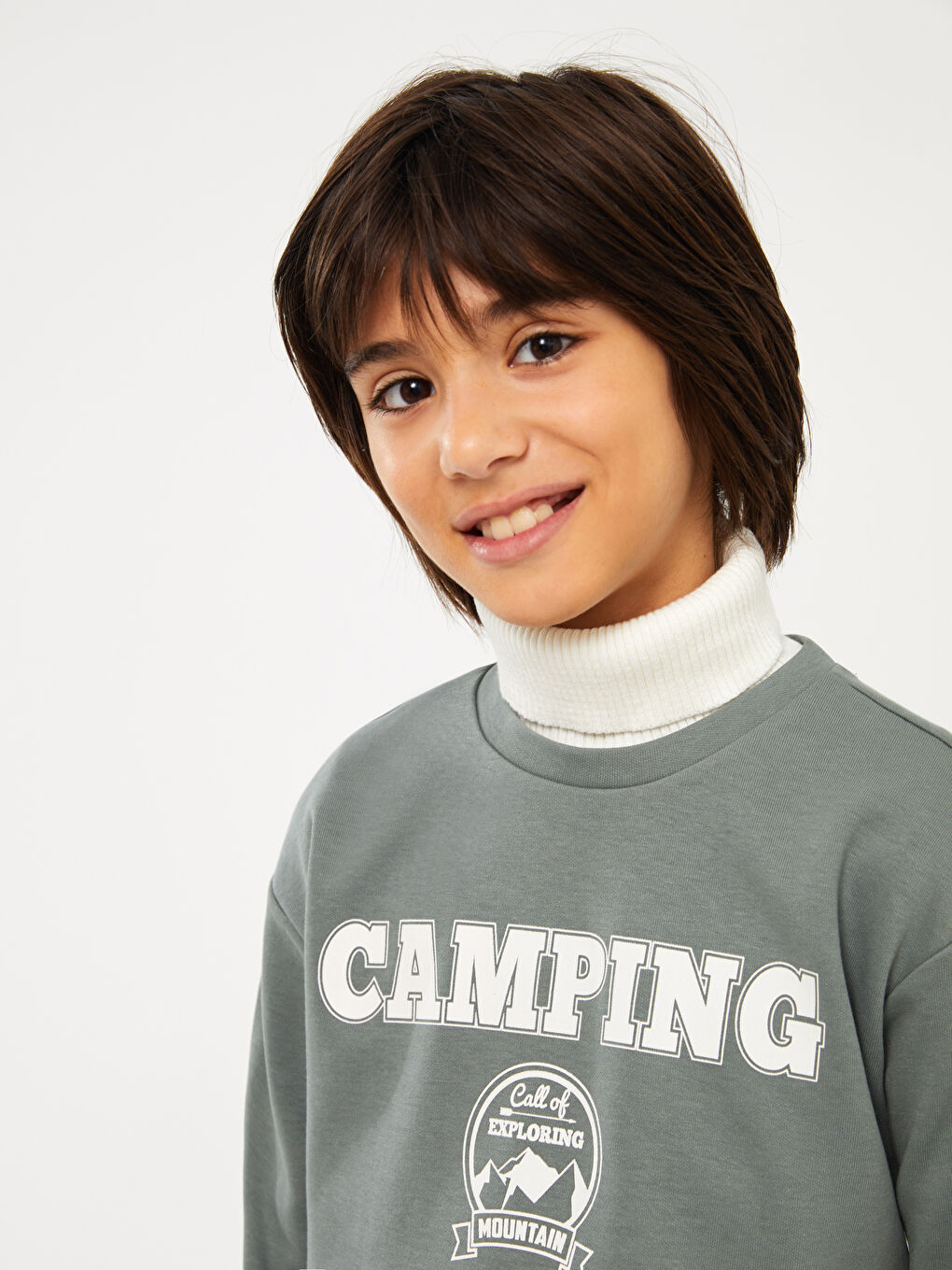 Turkuaz Bisiklet Yaka Baskılı Uzun Kollu Erkek Çocuk Sweatshirt