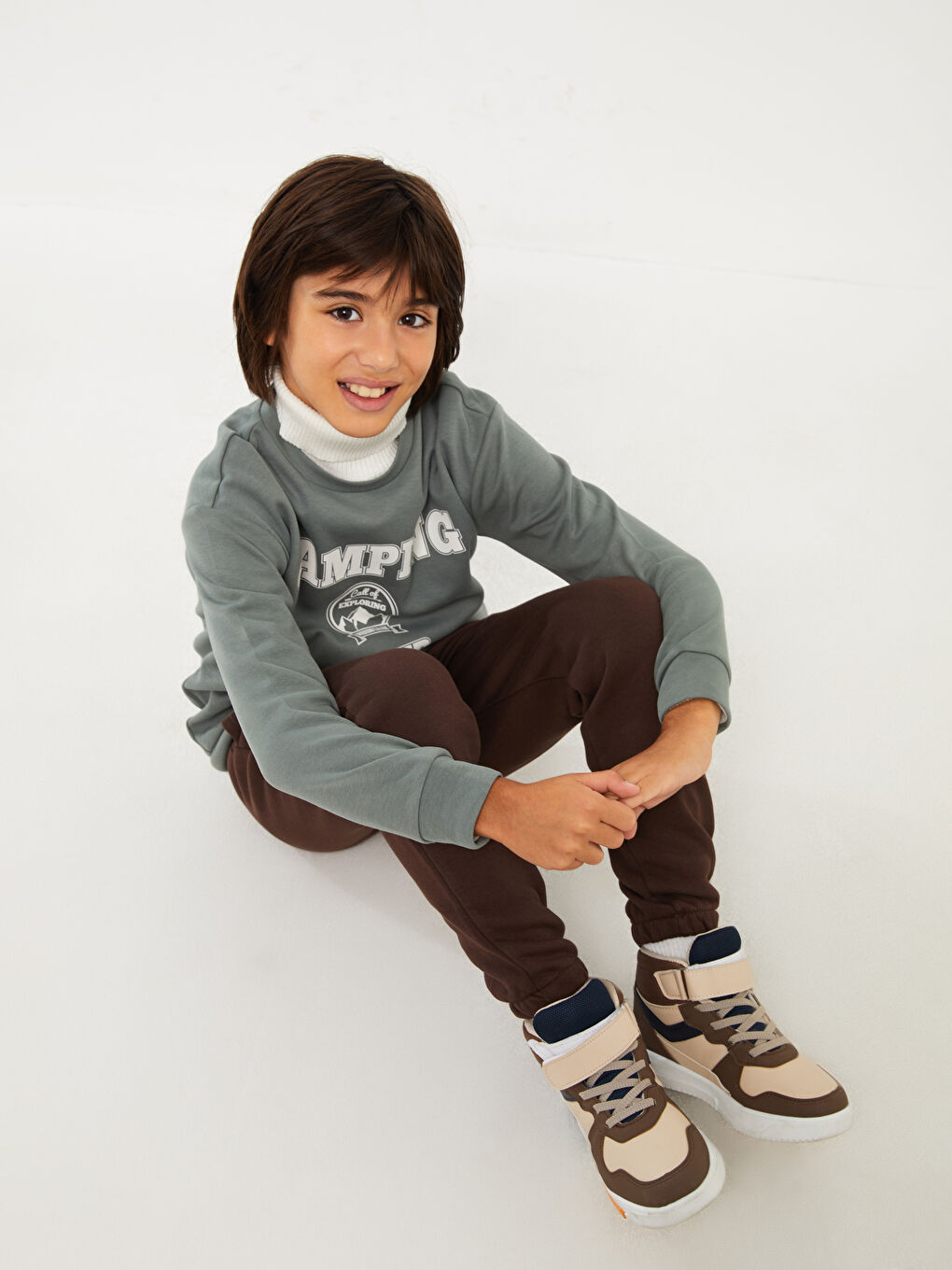 Turkuaz Bisiklet Yaka Baskılı Uzun Kollu Erkek Çocuk Sweatshirt-1