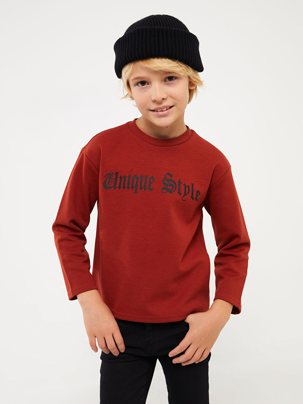 LCW Kids Turuncu Bisiklet Yaka Baskılı Uzun Kollu Erkek Çocuk Sweatshirt