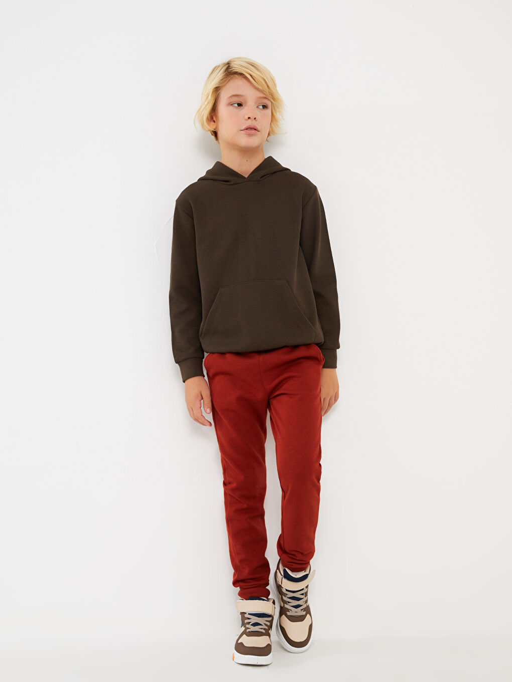 Haki Basic Uzun Kollu Erkek Çocuk Hoodie-1