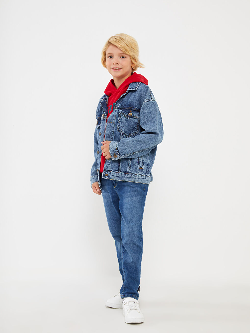 Kırmızı Baskılı Uzun Kollu Erkek Çocuk Hoodie-2