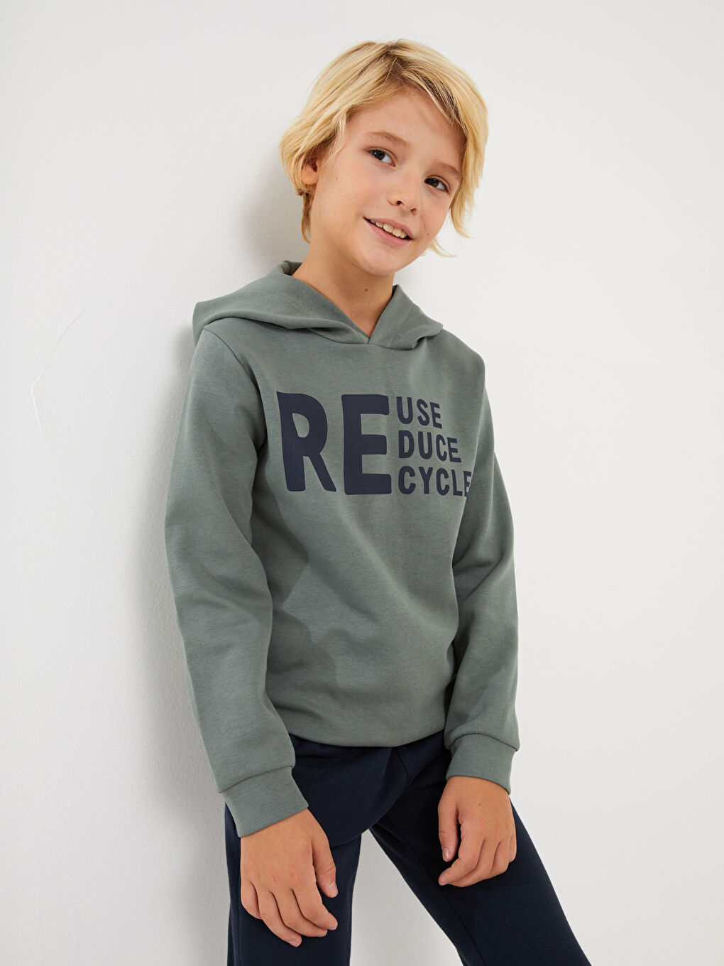 LCW Kids Su Yeşili Baskılı Uzun Kollu Erkek Çocuk Hoodie