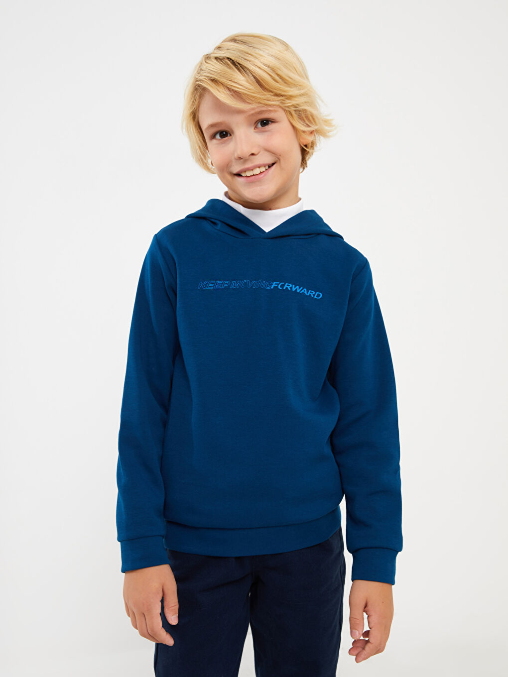 Mavi Baskılı Uzun Kollu Erkek Çocuk Hoodie-1