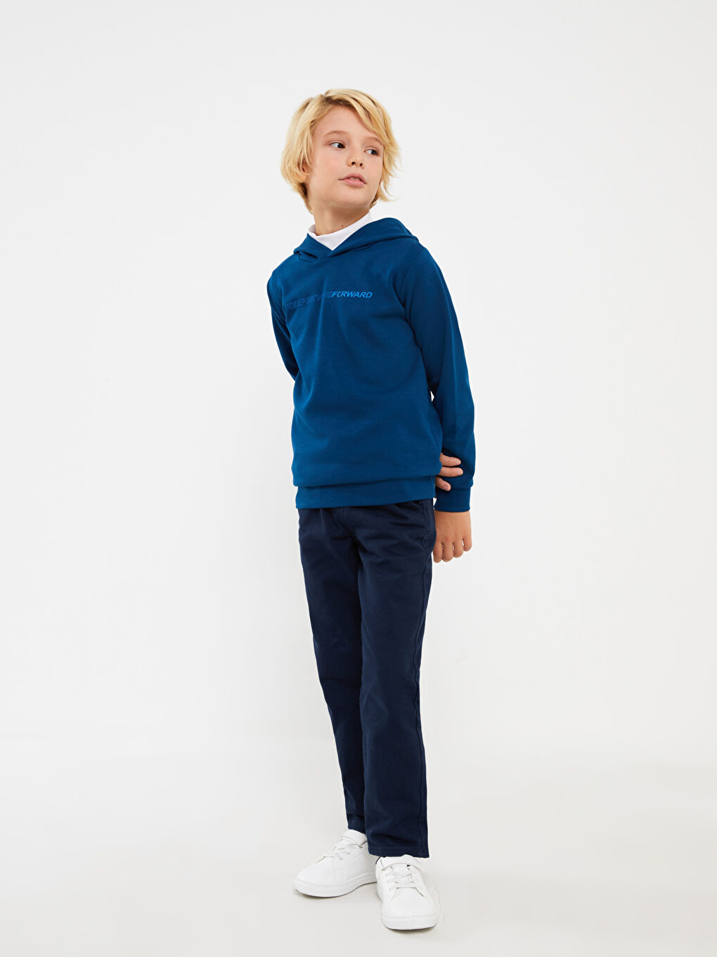 Mavi Baskılı Uzun Kollu Erkek Çocuk Hoodie-2