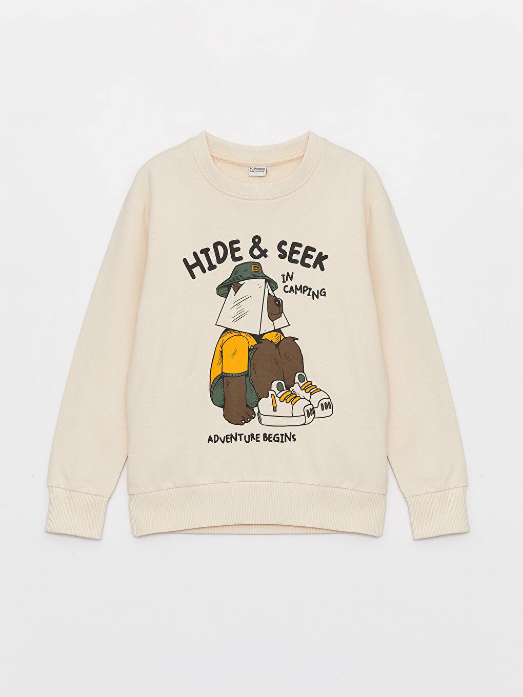 Bej Bisiklet Yaka Baskılı Uzun Kollu Erkek Çocuk Sweatshirt-4