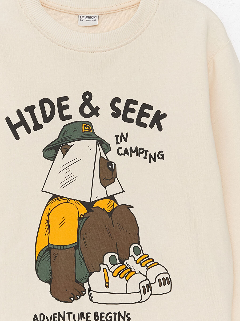 Bej Bisiklet Yaka Baskılı Uzun Kollu Erkek Çocuk Sweatshirt-6