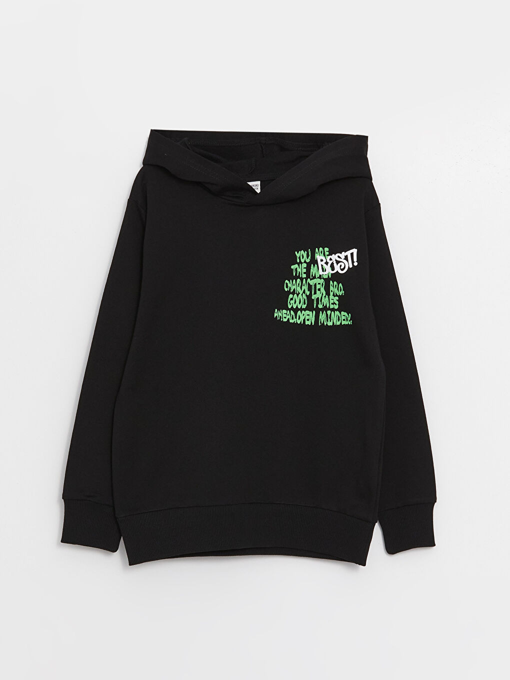 LCW Kids Yeni Siyah Baskılı Uzun Kollu Erkek Çocuk Hoodie