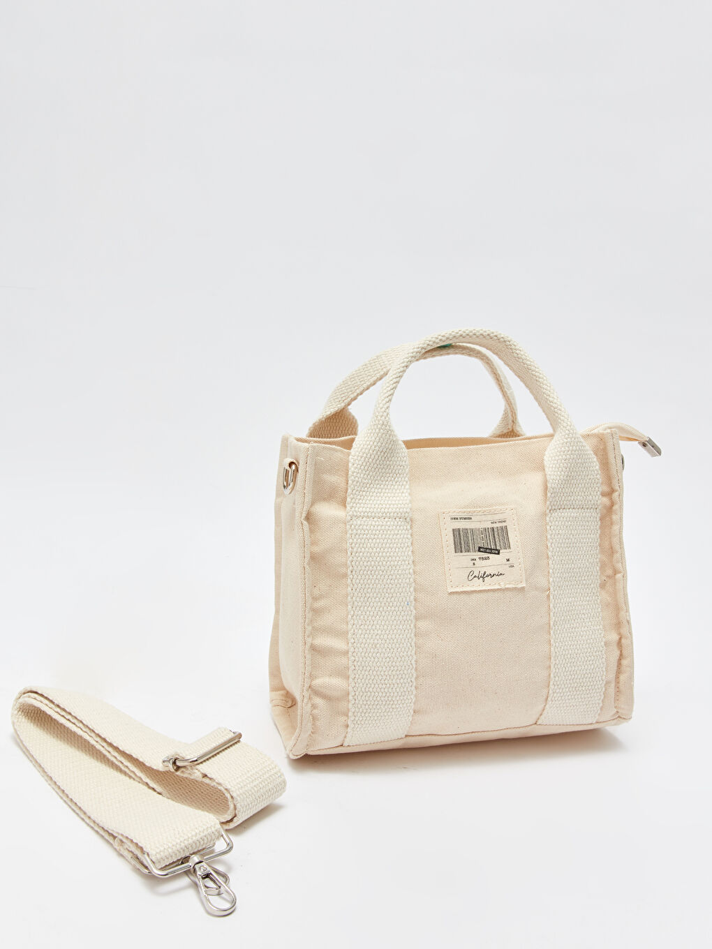 Ekru Etiket Baskılı Kadın El Çantası-3